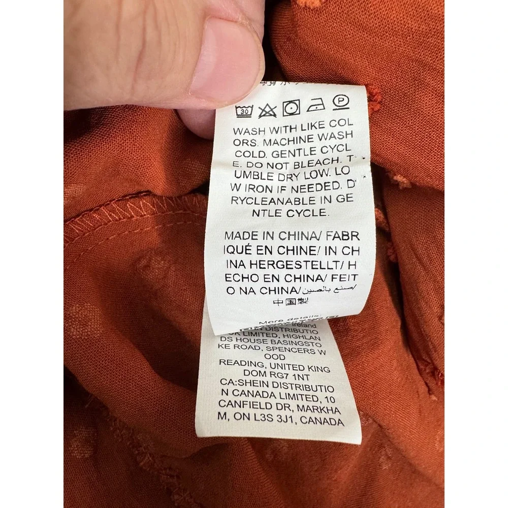 Shein Womens Sz M Rust Orange Long Sleeve Maxi Dress Swiss Dot Belted Tiered - Picture 8 of 11